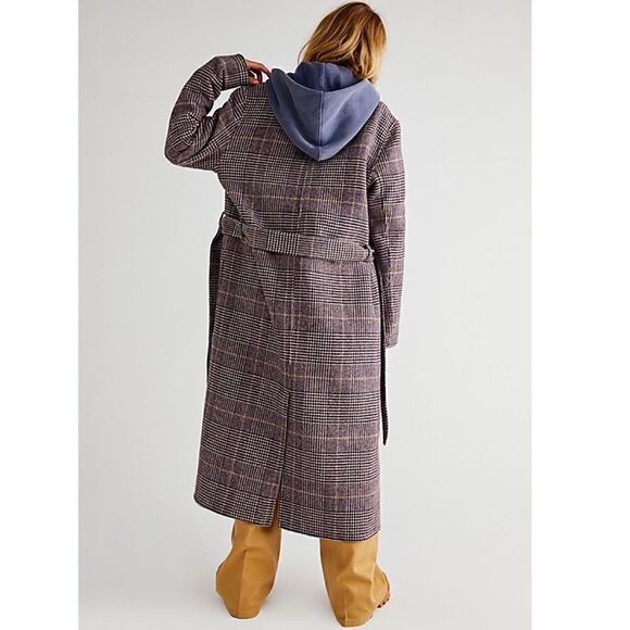 FREE PEOPLE
Menswear Hailey Wool Coat In Burgundy Check Combo - Picture 3 of 8
